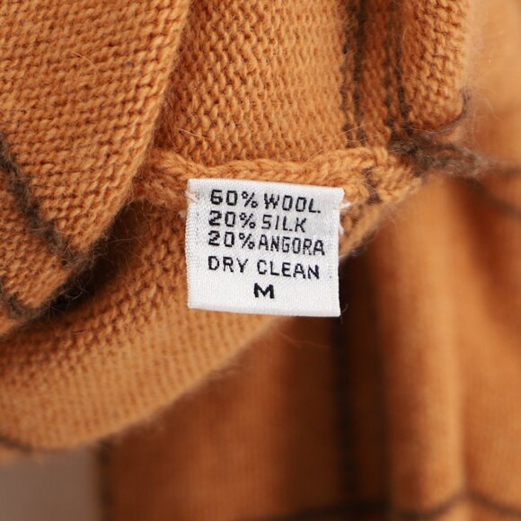 CALVIN KLEIN VINTAGE 80s Wool Silk Angora Windowpane Plaid Cardigan Sweater Sz M - Picture 6 of 6